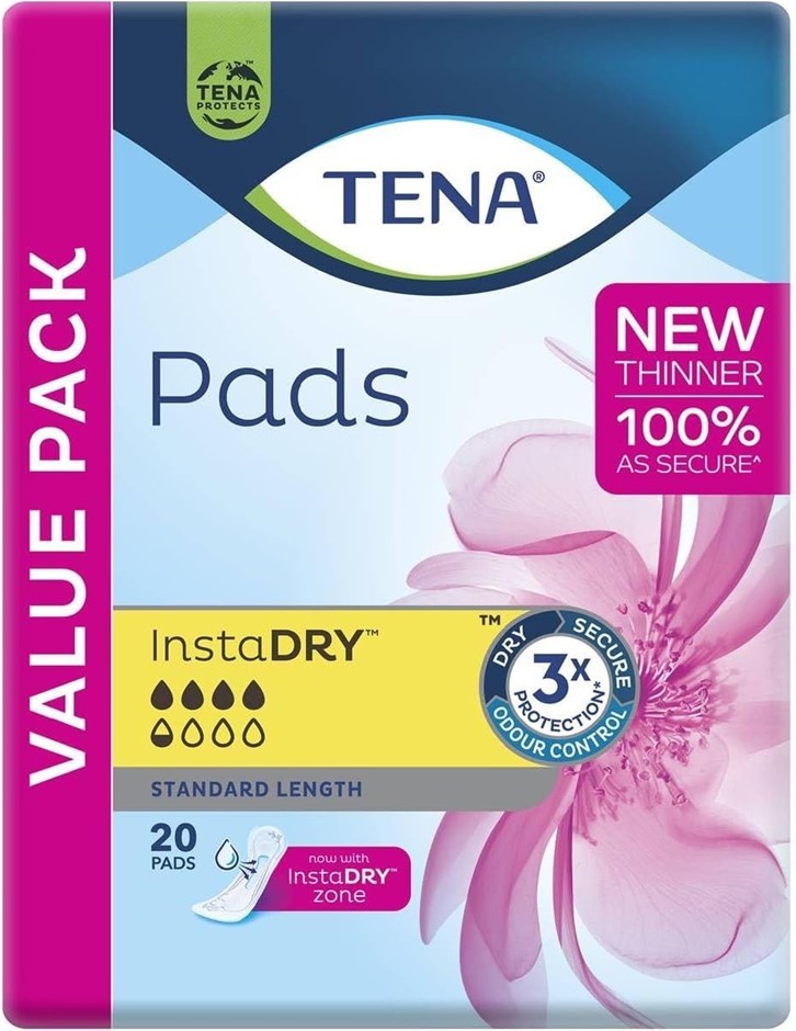 8 x TENA 20 Pieces Standard Insta Dry Lady Pads Menstrual Pad. N.B: Damaged