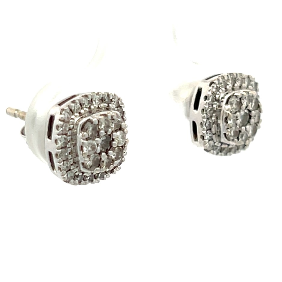 10ct White Gold Diamond Cluster Stud Earrings