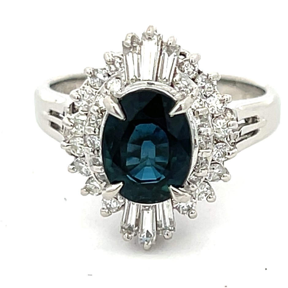 Platinum Sapphire & Diamond Cluster Ring