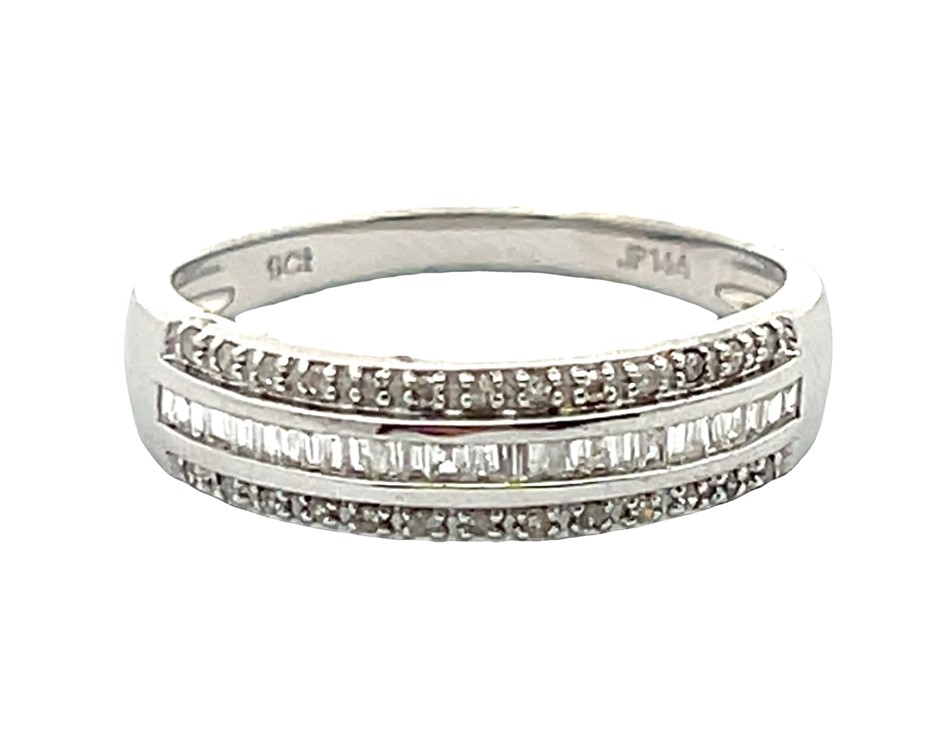9ct White Gold Diamond Multi-Row Band Ring