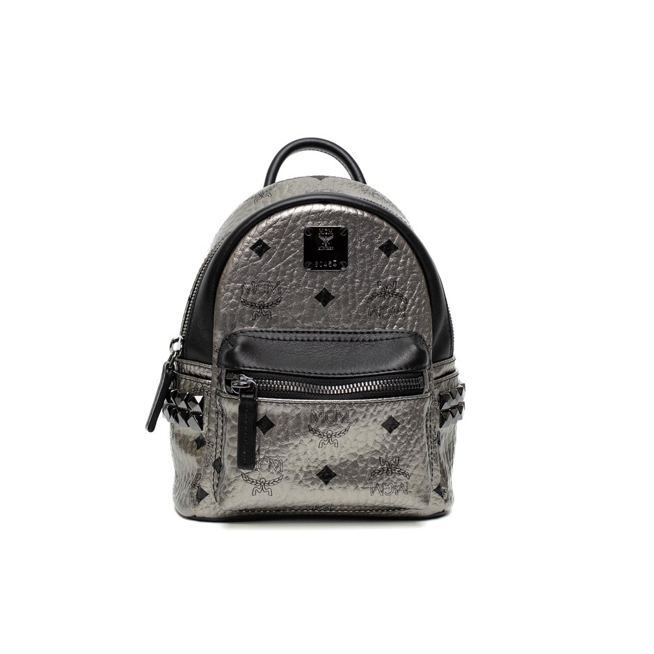 MCM Silver Visetos Studded Mini Backpack