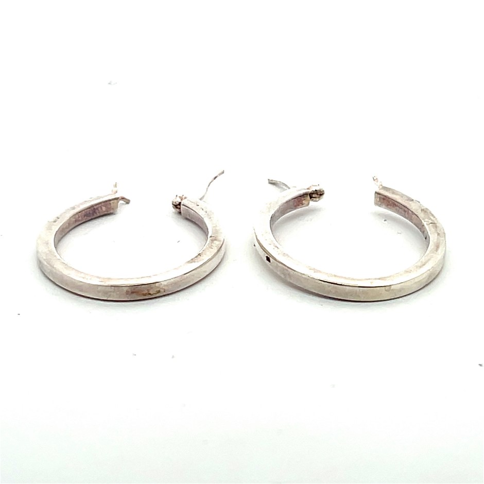 Sterling Silver Hoop Earrings 925 Hallmarked With Snap Lock Closures