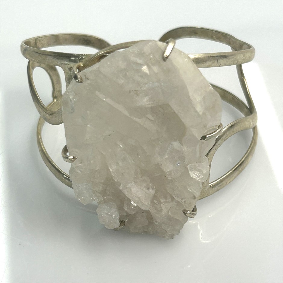 Raw Natural Quartz Crystal Cluster Open Cuff Bracelet