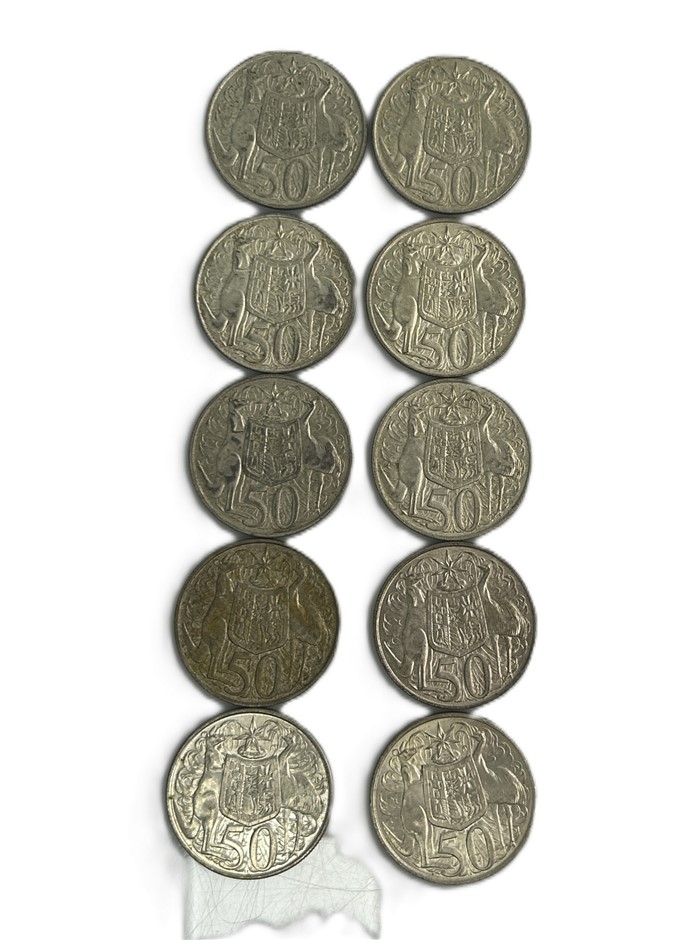 Mixed Lot Of 10 Australian 1966 Round 50 Cent Silver Coins