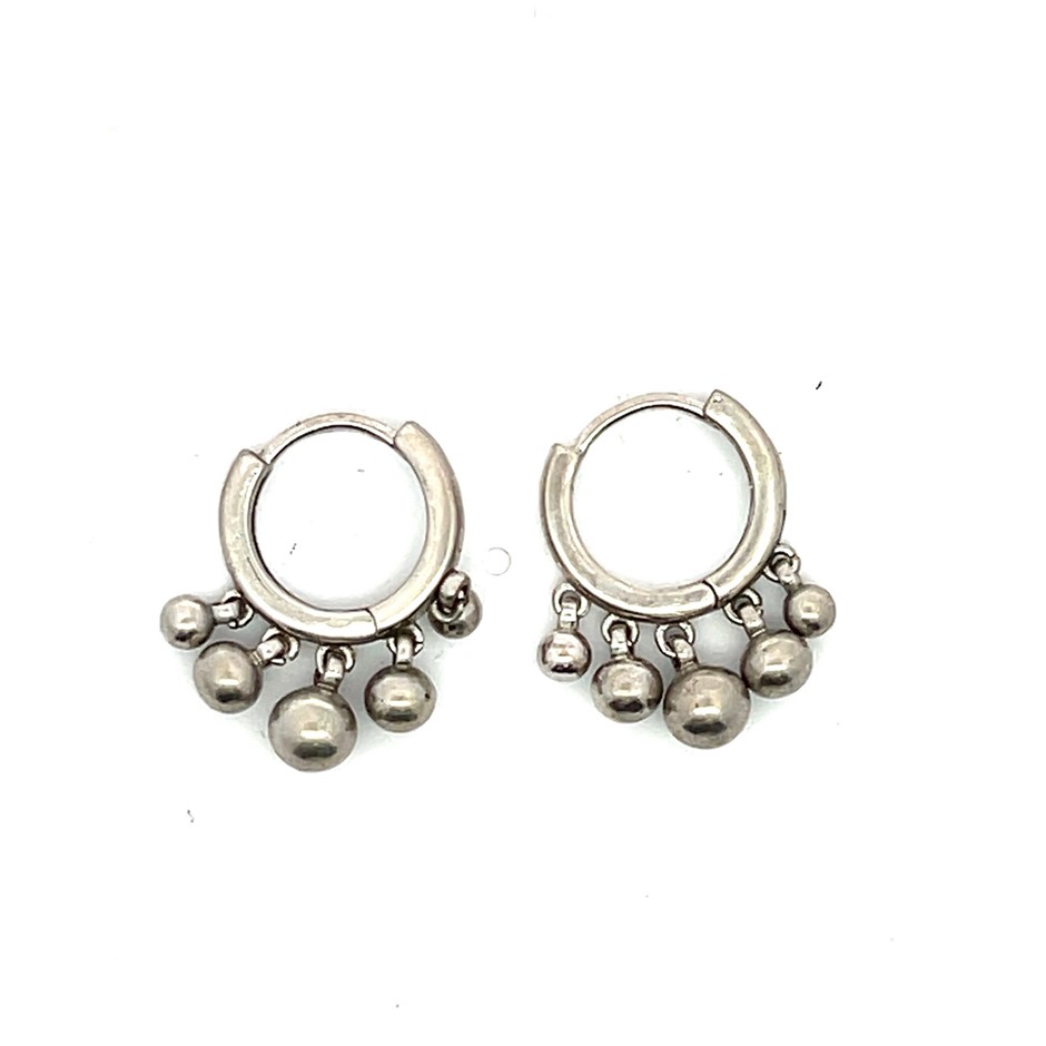 Sterling Silver Ball Drop Hoop Earrings