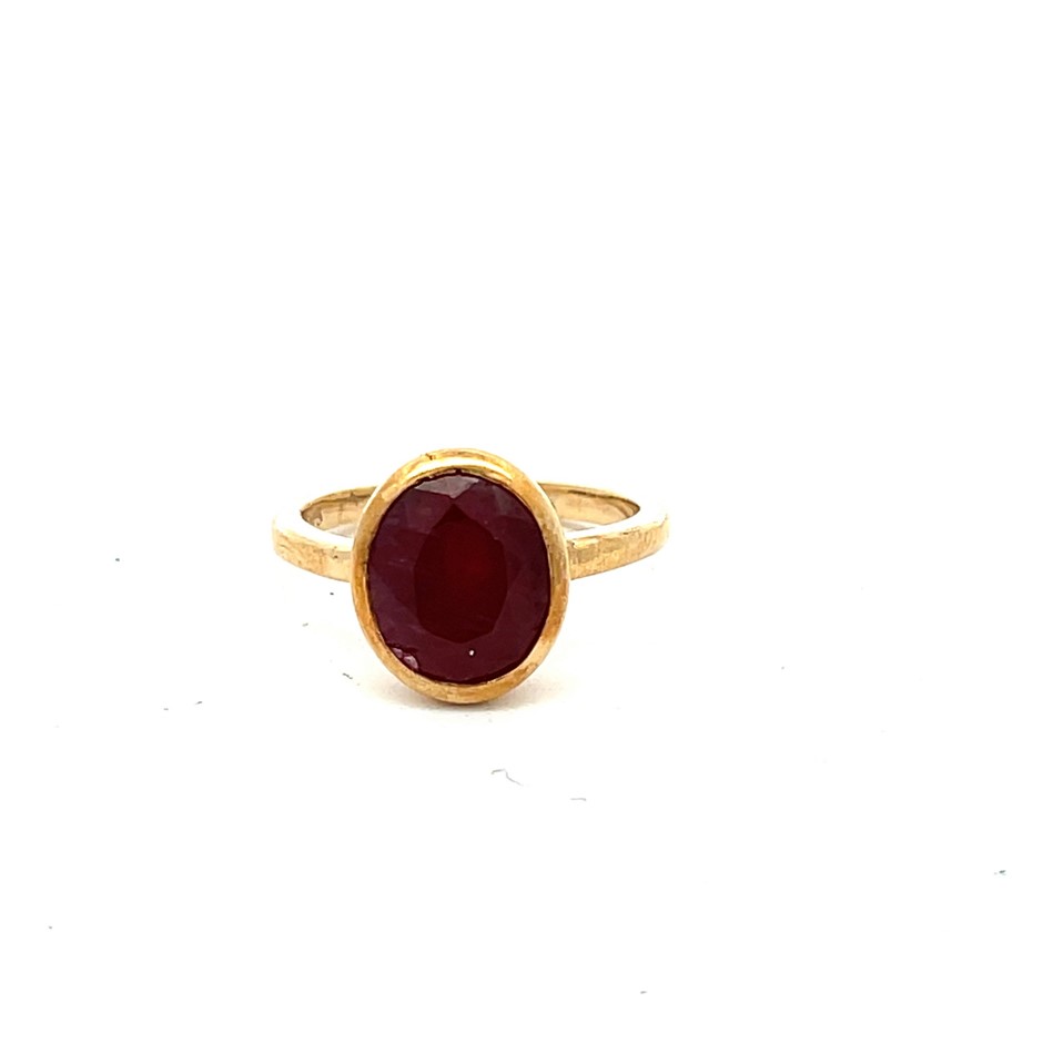 9Ct Yellow Gold Ruby Ring With Oval Faceted Ruby