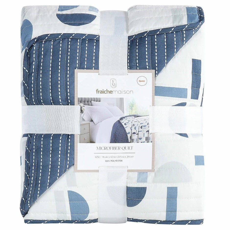 FRAICHE MAISON Microfibre Quilt, Queen, Blue Half Moon. NB: not in original