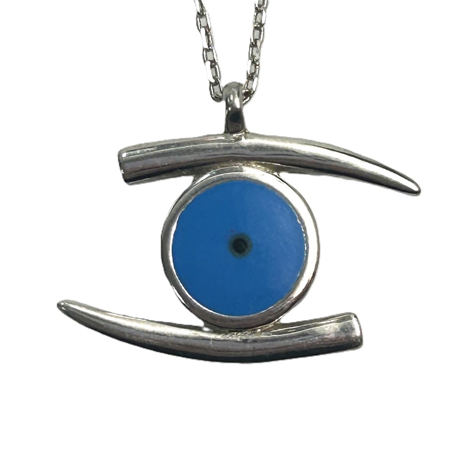 Sterling Silver Blue Evil Eye Pendant Necklace