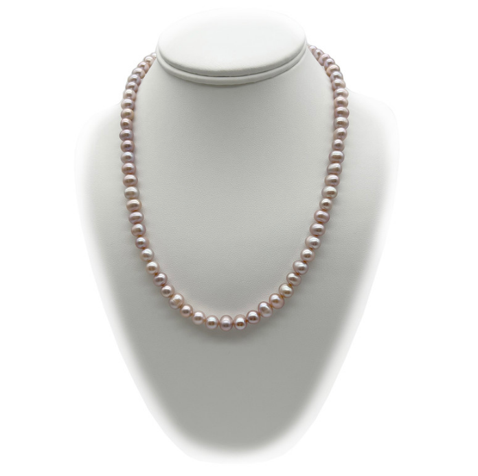 7-8mm Lavender Potato Shape Pearl with Real Platinum Plated Necklace