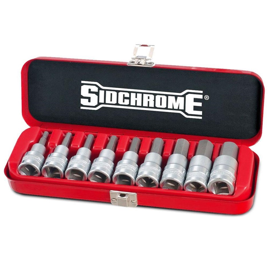 SIDCHROME 9pc 1/2" Drive Imperial In-Hex Socket Set 7/32, 1/4, 9/32, 5/16,
