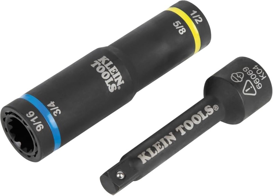 KLEIN TOOLS Impact-Rated 4-in-1 Flip Quad Socket, 3/8-Inch Drive, 12-Point