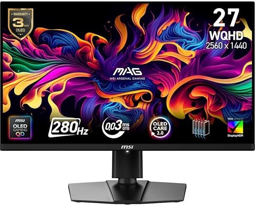 MSI MAG 271QP QD-OLED X28, 27' WQHD (2560 x 1440) Gaming Monitor, 280Hz, 0.