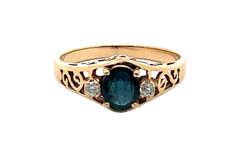 9ct Yellow Gold Sapphire & White Stone Ring