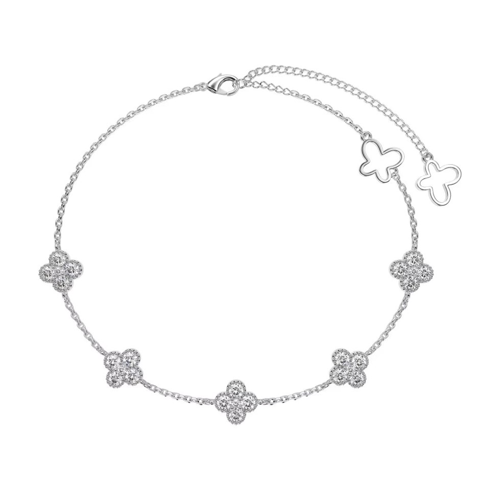 Dainty Four Leaf Clover 5A Cubic Zirconia 925 Silver Tennis Bracelet
