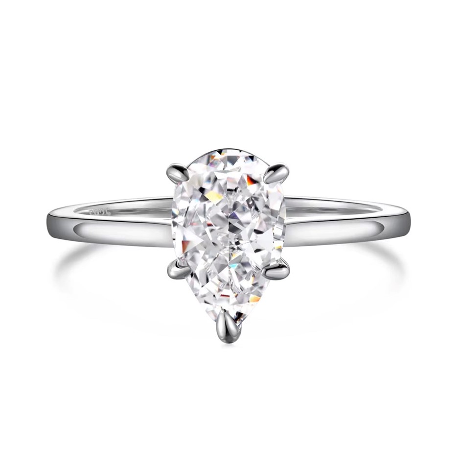 1.5ct Pear 8A Cubic Zirconia 925 Sterling Silver Ring - Size 7