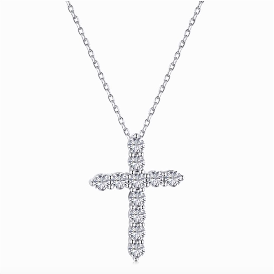925 Sterling Silver 5A Cubic Zirconia Cross Pendant Necklace