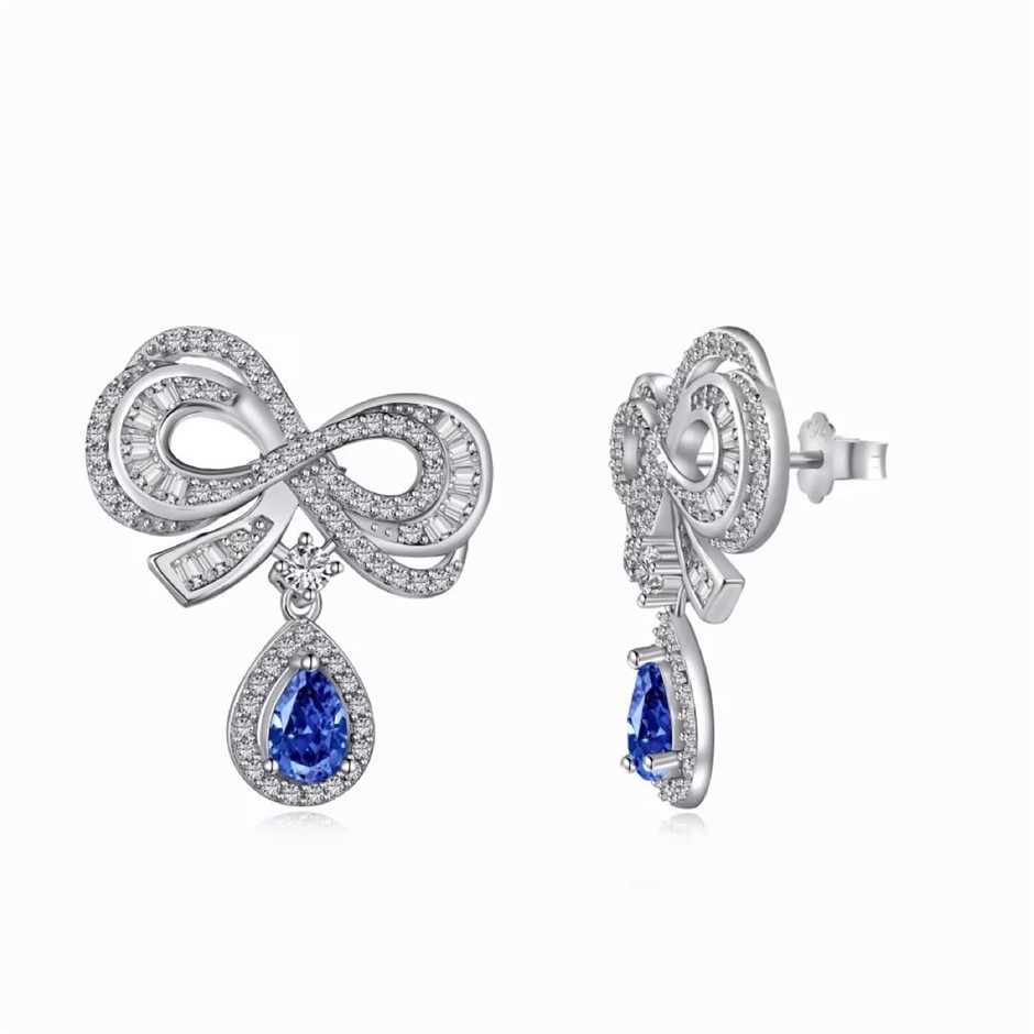 Ribbon 5A Cubic Zirconia 925 Sterling Silver Dangling Earrings