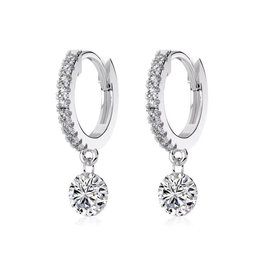 5mm Round 925 Sterling Silver 5A Cubic Zirconia Hoop Earrings