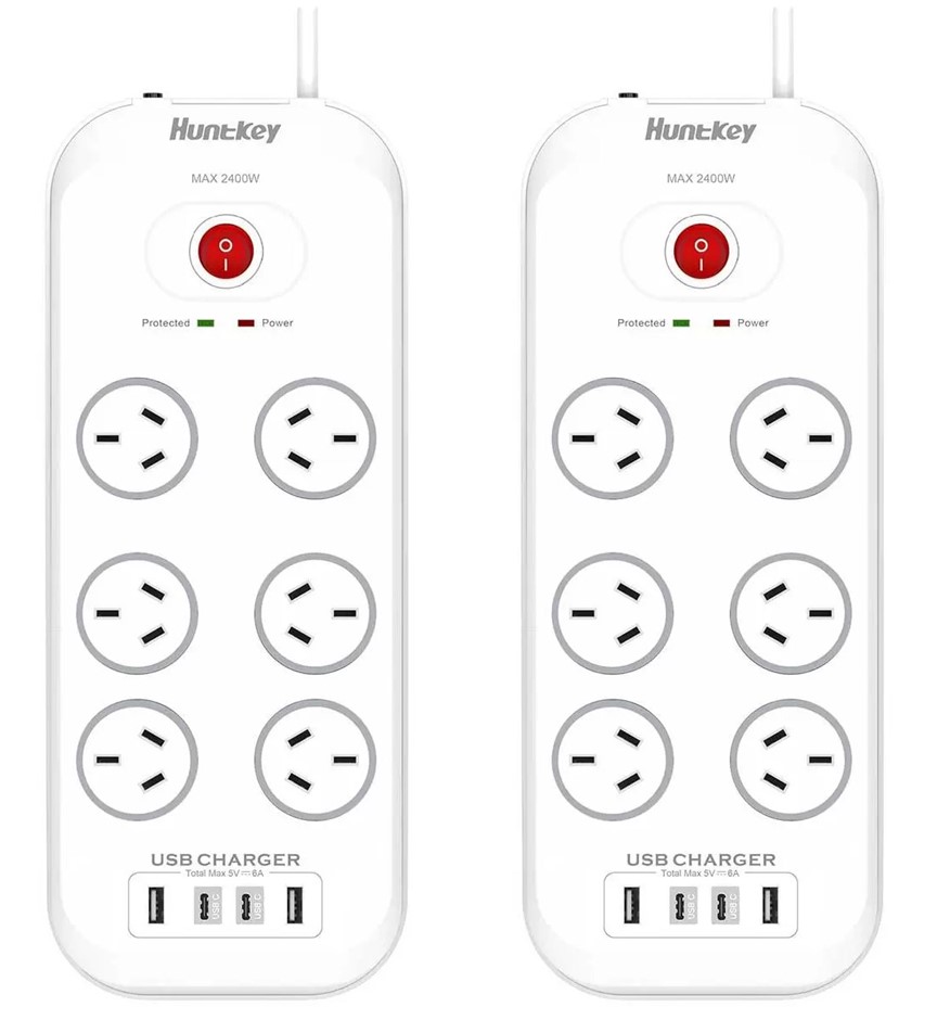 HUNTKEY 6 Outlets Surge Protector Powerboard 2 Pack SAC607C NB: no packagin