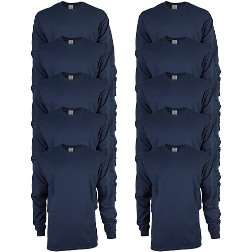 GILDAN Men's Ultra Cotton Long Sleeve T-Shirt, Style G2400, Multipack, Navy