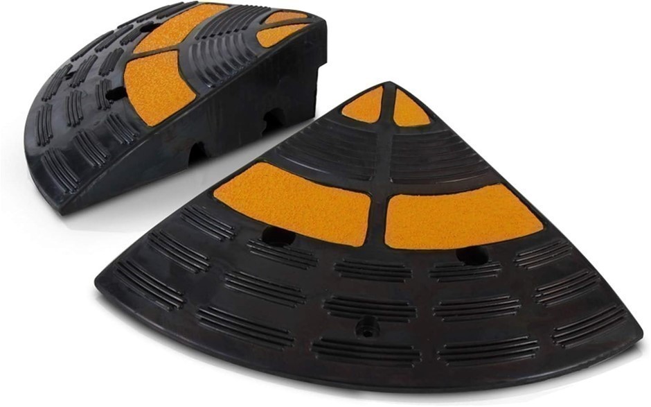 PYLE Vehicle Curb Ramp End Caps - 2PC Heavy Duty Rubber Threshold Driveway