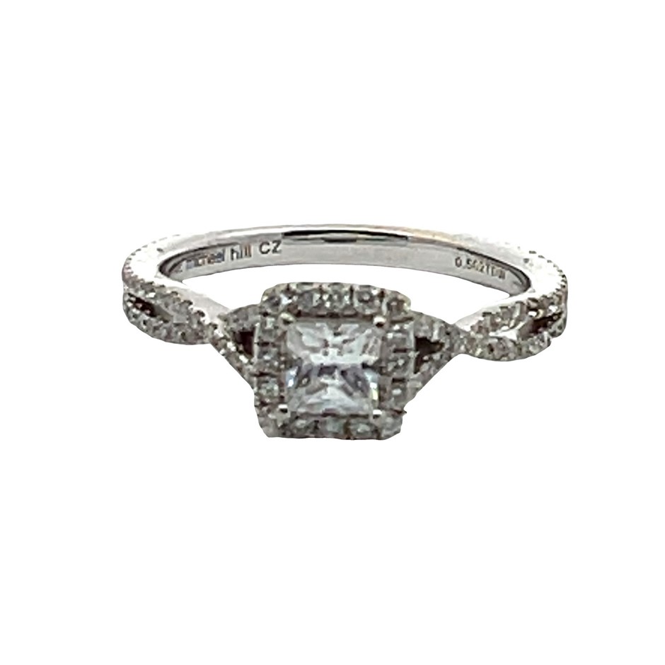 14Ct White Gold 0.50Ct Diamond & Cubic Zirconia Halo Ring