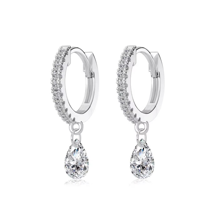 Teardrop 925 Sterling Silver Cubic Zirconia Drop Earrings<