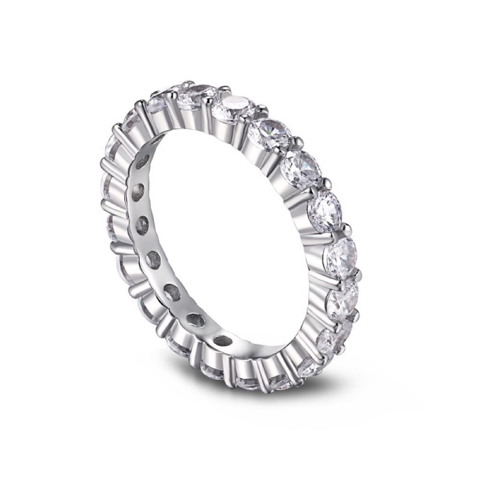 3mm 925 Sterling Silver 5A Cubic Zirconia Band Ring - Size 8
