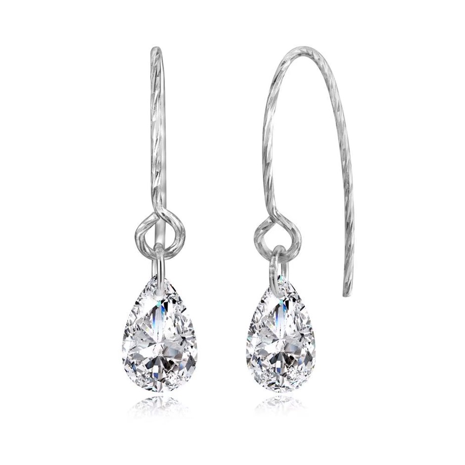 Pear 925 Sterling Silver 5A Cubic Zirconia Fancy Hook Earrings