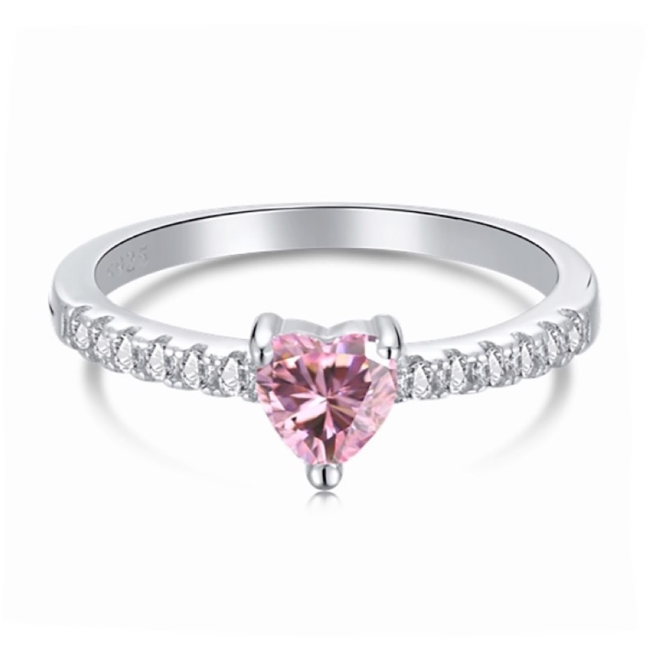 0.5ct Heart 5A Cubic Zirconia 925 Sterling Silver Ring - Size 8