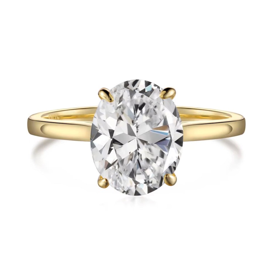 2ct Oval 5A Cubic Zirconia 18K Gold Filled 925 Silver Ring - Size 9