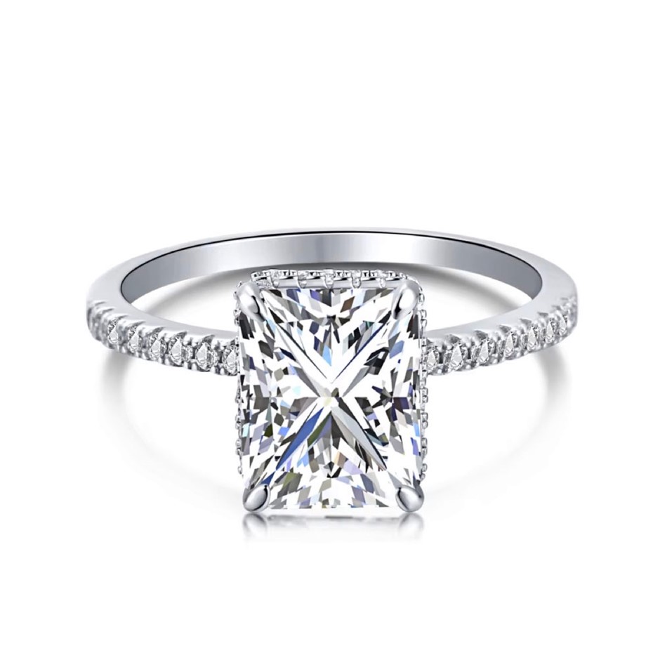 4ct Rectangle 8A Cubic Zirconia 925 Sterling Silver Ring - Size 9