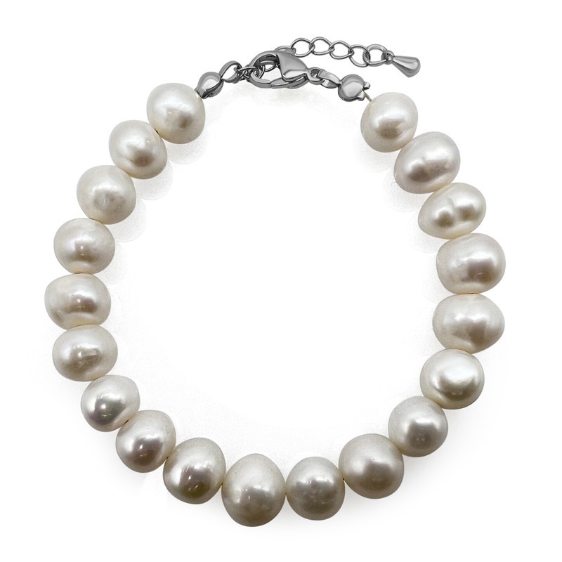 8-9mm Potato Shape Pearl with Real Platinum Plated Bracelet
