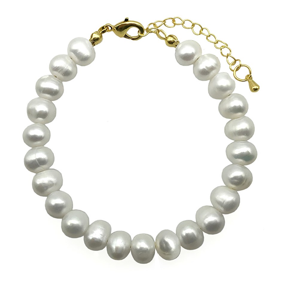 8-9mm Potato Shape Pearl with Real 18k Gold Plated Bracelet