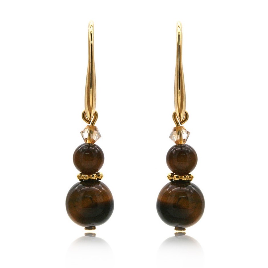 Tiger Eye & Swarovski® Crystal Earrings