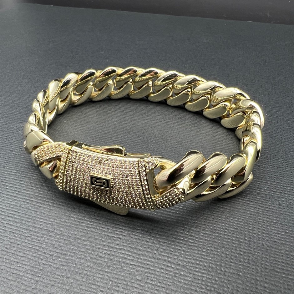 14K Gold-Filled Bracelet, AAA Cubic Zirconias,15MM Wide - 17.8cm
