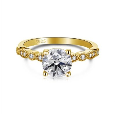 7mm Round 5A Cubic Zirconia 18K Gold Filled 925 Silver Ring - Size 7