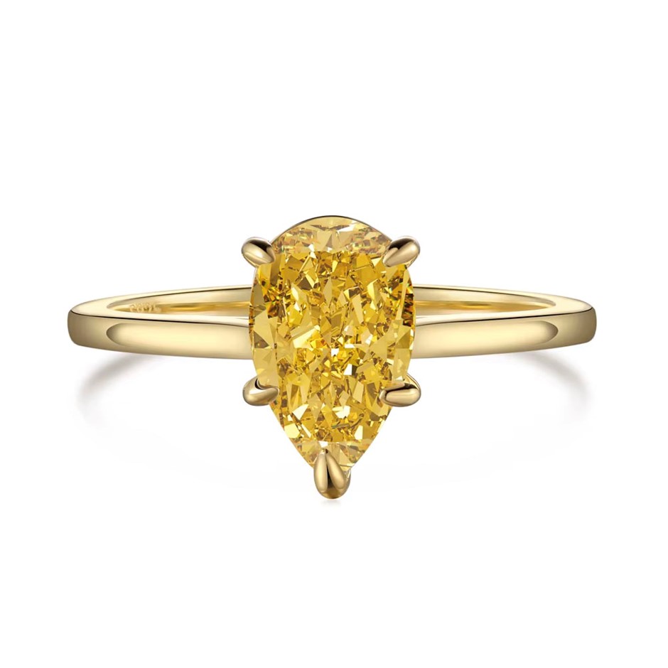 1.5ct Pear 8A Cubic Zirconia 18K Gold Filled 925 Silver Ring - Size 6