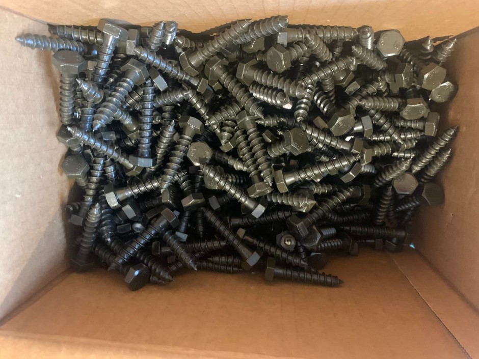 Large Quantity of Coach Screws, 3/8 x 2 Inch, Black Zink (Unused)