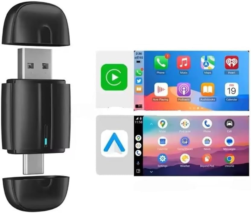 Car Accessories Wireless CarPlay Adapter USB-C & USB-A, Android Auto, WiFi