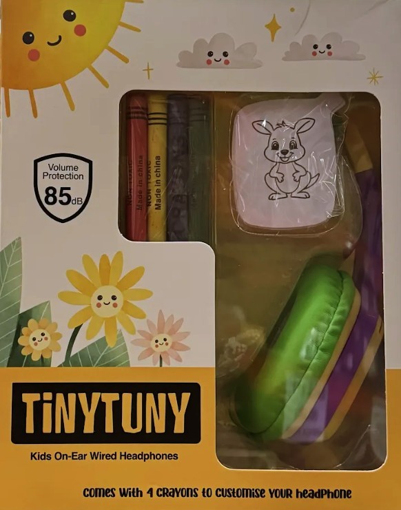 4 x TINYTUNY Kids DIY Headphones comes with 4 crayons to customise your hea