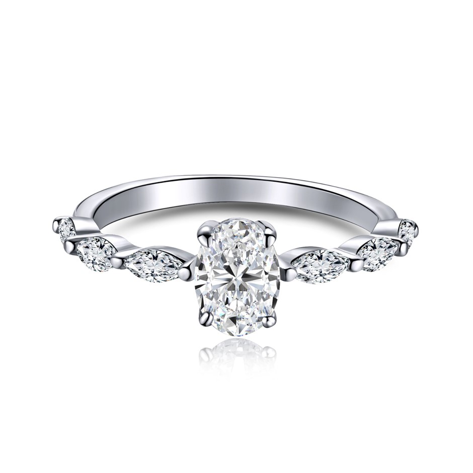 0.8ct Oval Lab Created Moissanite 925 Sterling Silver Ring - Size 6