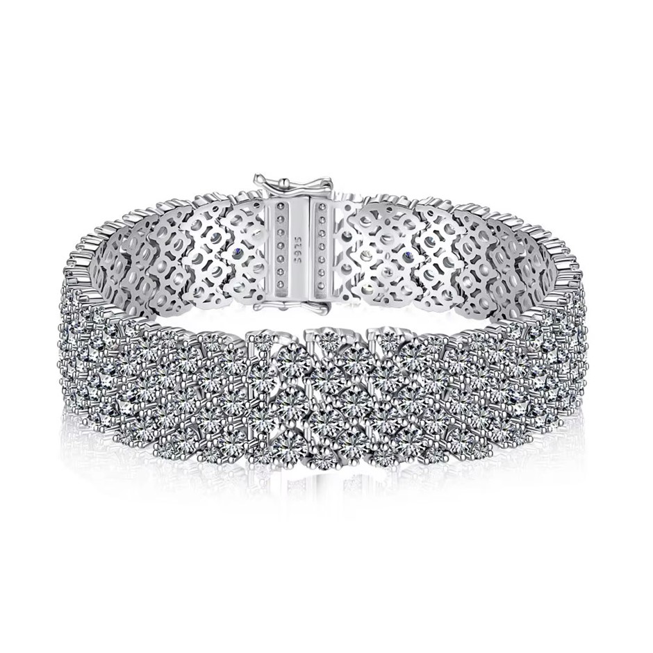Wide Cubic Zirconias 925 Silver Tennis Bracelet-16cm