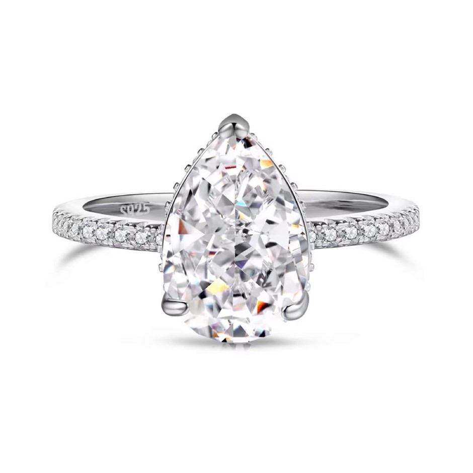 2.75ct Pear  Cubic Zirconia 925 Sterling Silver Ring - Size 7