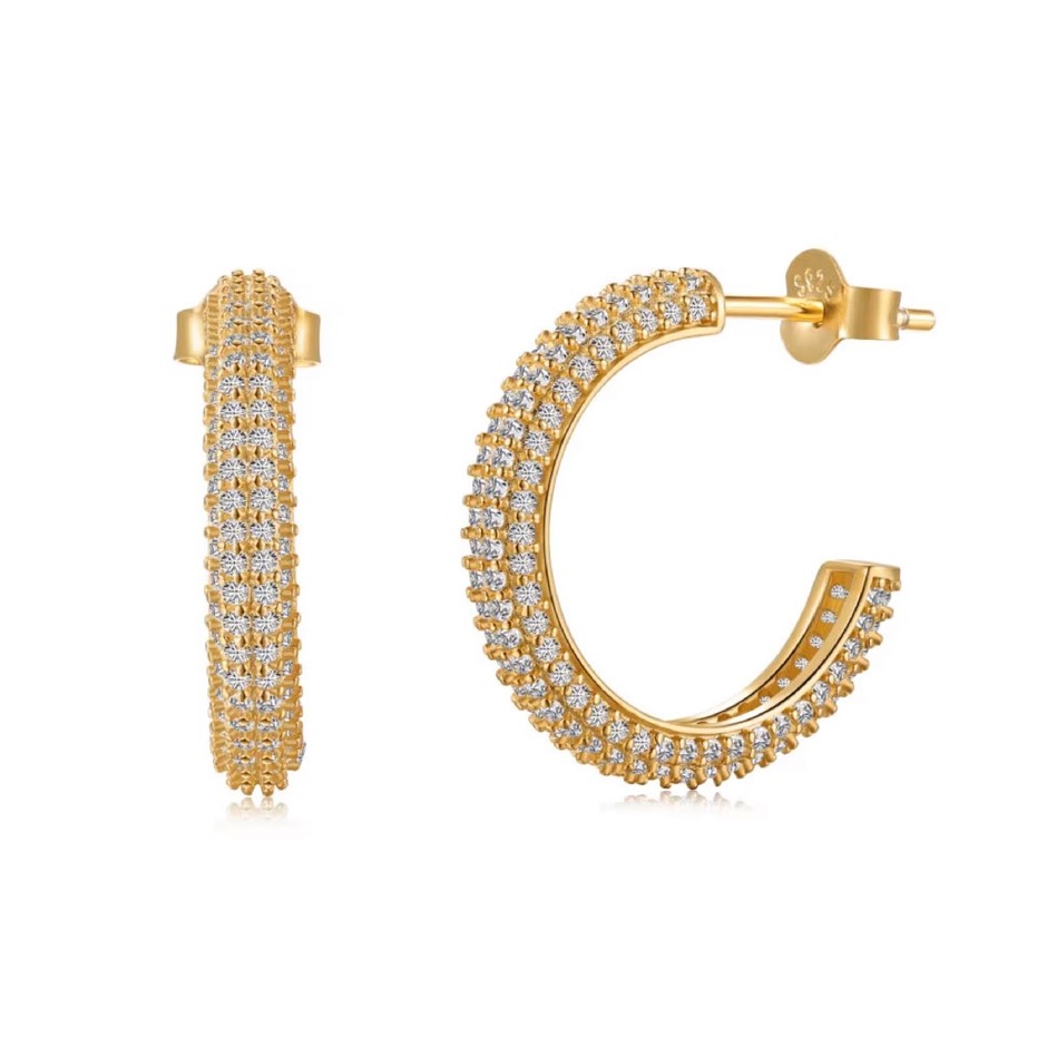 18K Gold Filled 925 Silver Cubic Zirconias Hoop Earrings