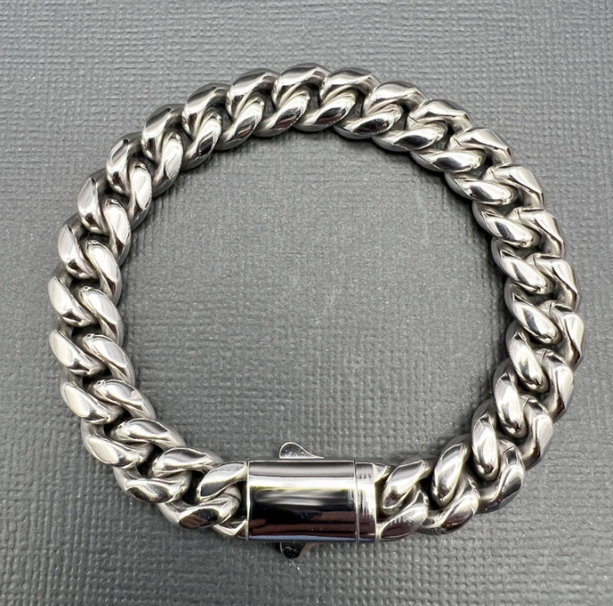 Silver-Filled Cuban Chain Bracelet, 10MM Wide - 19cm
