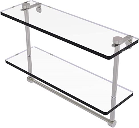 ALLIED BRASS 16 Inch Two Tiered Glass Shelf With Integrated Towel Bar, NS-2
