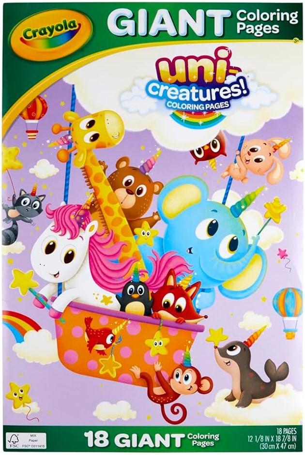 CRAYOLA Giant Colouring Book, 18 Pages, Uni Creatures