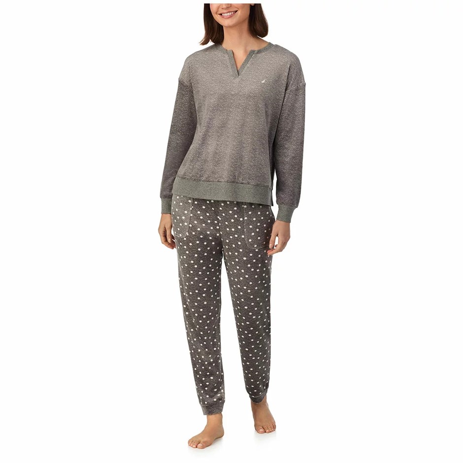 NAUTICA Women's Fleece PJ Set, Size 2XL, Grey.