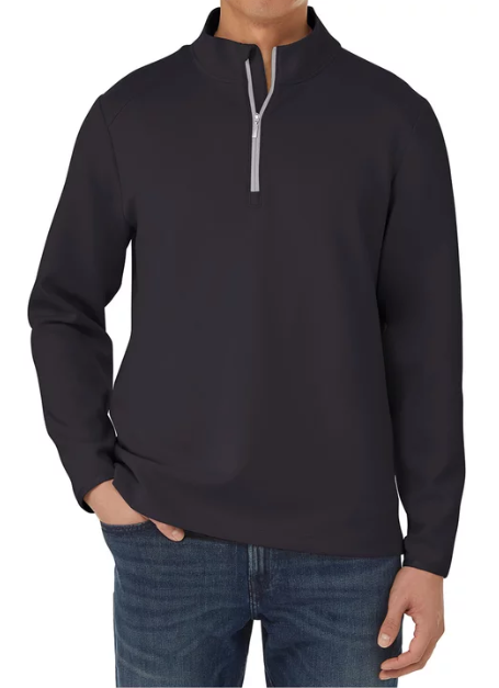 SIGNATURE Men's 1/2 Zip, Size L, Recycled Polyester, Black.